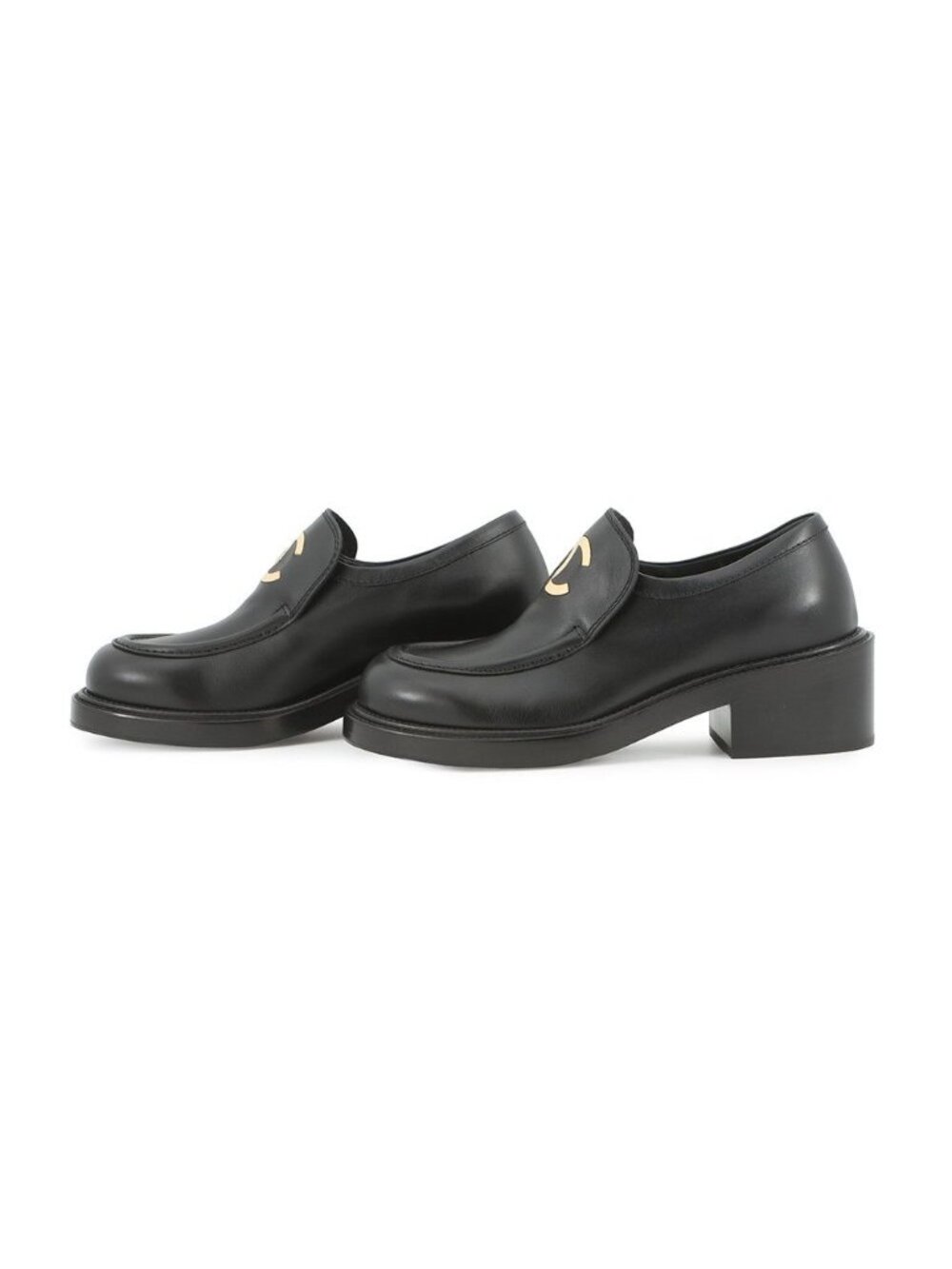 Chanel Loafers CC Logo Leather 37.5 Shoes Black - Picture 2 of 10